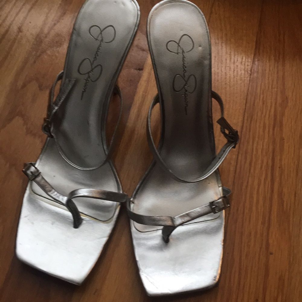 Jessica Simpson silver heels. Size 9. Never worn!